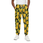 Yellow Tulip Pattern Print Cotton Pants