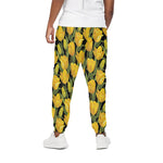Yellow Tulip Pattern Print Cotton Pants