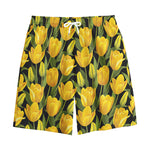 Yellow Tulip Pattern Print Cotton Shorts