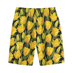 Yellow Tulip Pattern Print Cotton Shorts
