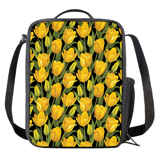 Yellow Tulip Pattern Print Crossbody Lunch Bag