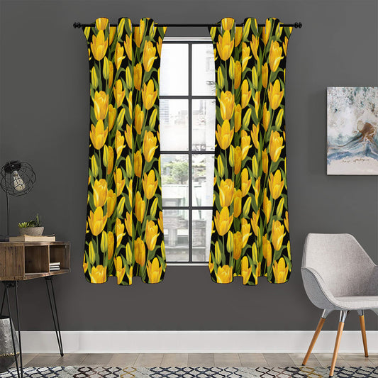 Yellow Tulip Pattern Print Curtain