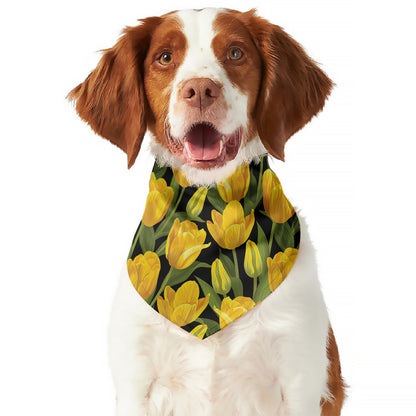 Yellow Tulip Pattern Print Dog Bandana