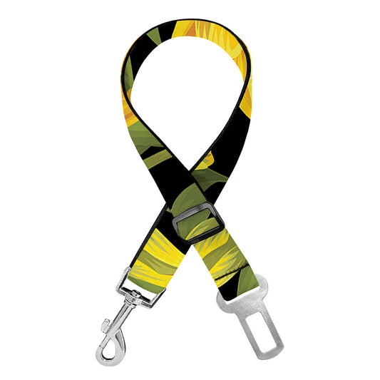 Yellow Tulip Pattern Print Dog Seat Belt