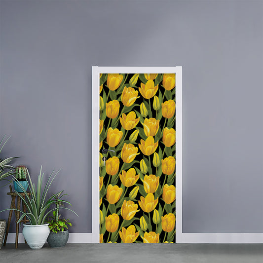 Yellow Tulip Pattern Print Door Sticker