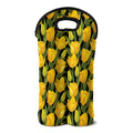 Yellow Tulip Pattern Print Double Neoprene Wine Tote