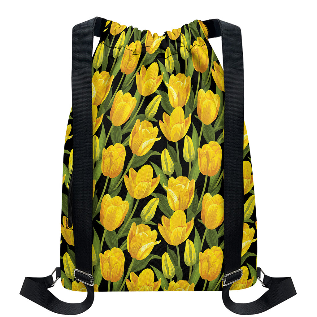 Yellow Tulip Pattern Print Drawstring Backpack