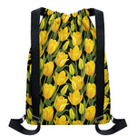 Yellow Tulip Pattern Print Drawstring Backpack