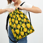 Yellow Tulip Pattern Print Drawstring Backpack