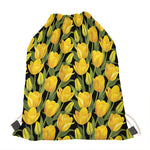 Yellow Tulip Pattern Print Drawstring Bag