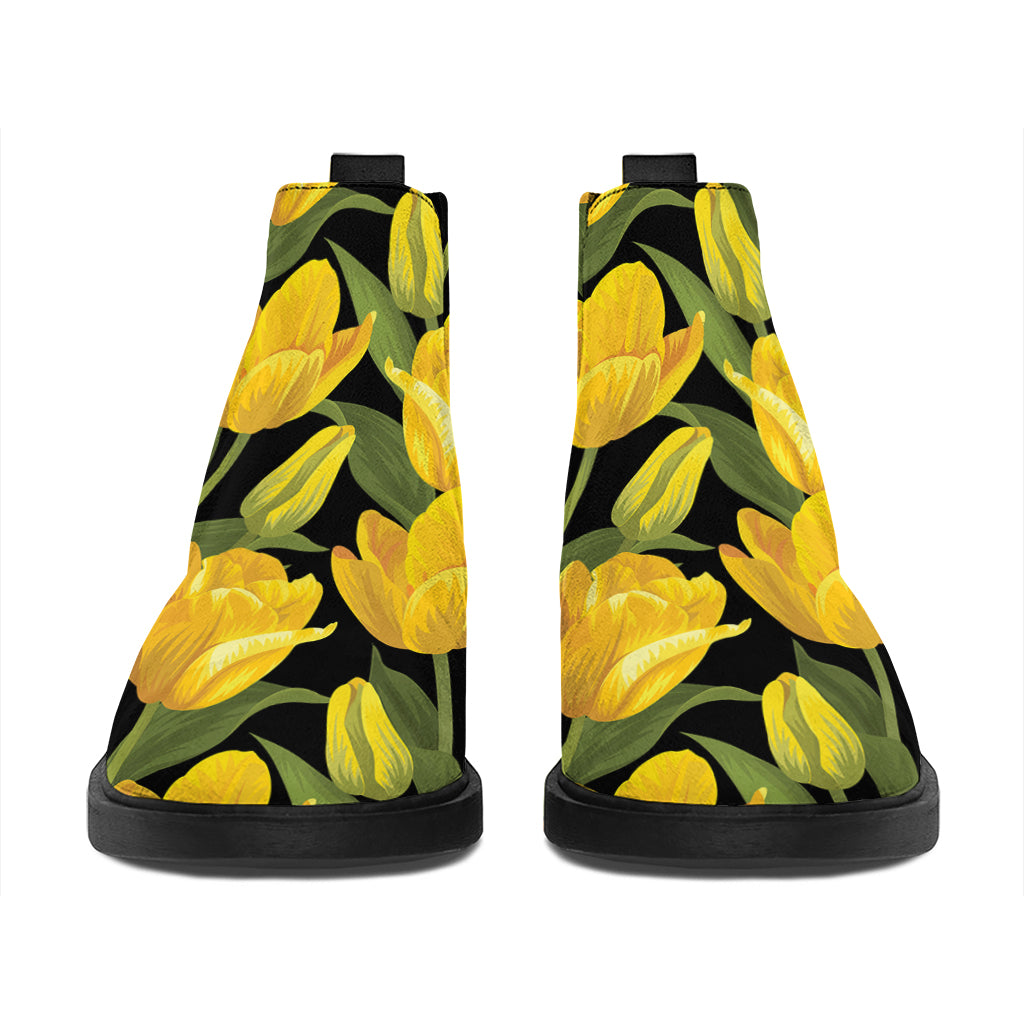 Yellow Tulip Pattern Print Flat Ankle Boots