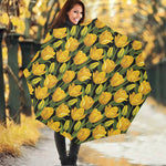 Yellow Tulip Pattern Print Foldable Umbrella