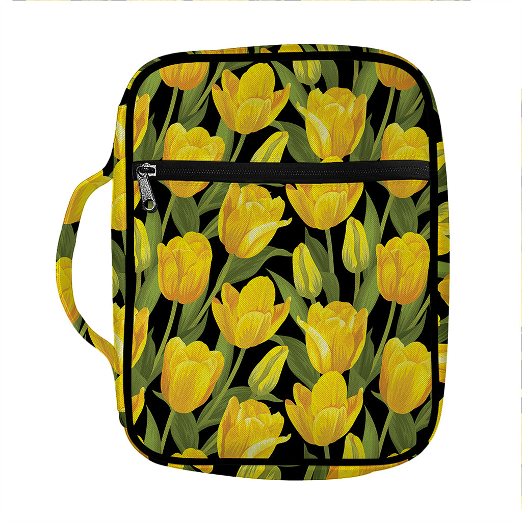 Yellow Tulip Pattern Print Front Pocket Bible Bag