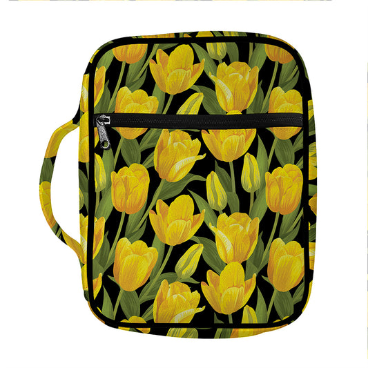 Yellow Tulip Pattern Print Front Pocket Bible Bag
