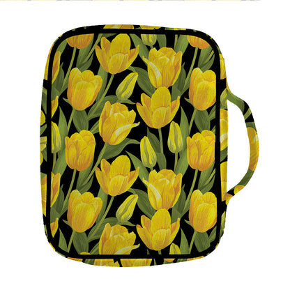 Yellow Tulip Pattern Print Front Pocket Bible Bag