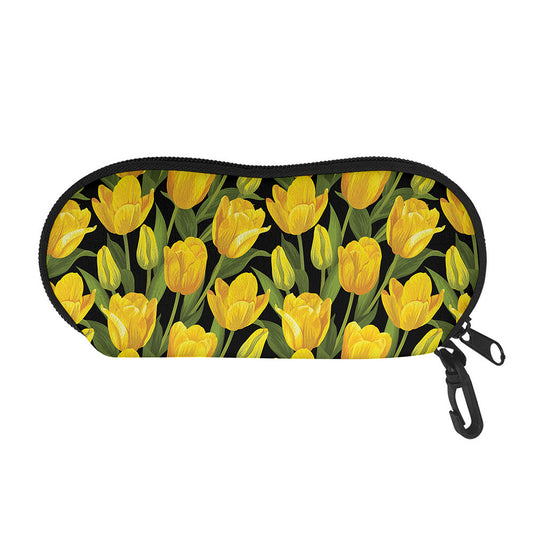 Yellow Tulip Pattern Print Glasses Case