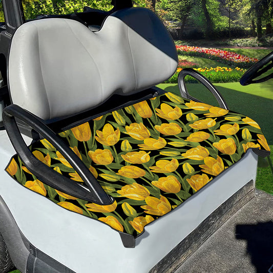 Yellow Tulip Pattern Print Golf Cart Seat Cover