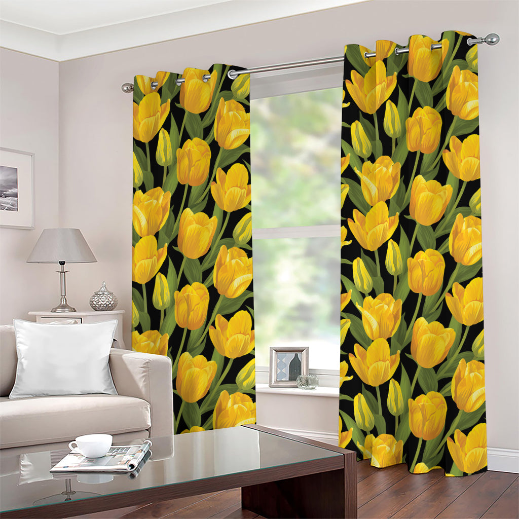 Yellow Tulip Pattern Print Grommet Curtains