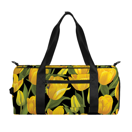 Yellow Tulip Pattern Print Gym Bag