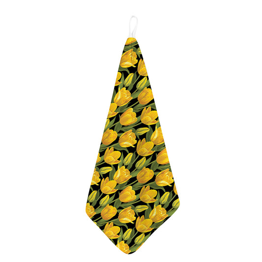 Yellow Tulip Pattern Print Hand Towel