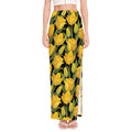 Yellow Tulip Pattern Print High Slit Maxi Skirt