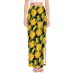 Yellow Tulip Pattern Print High Slit Maxi Skirt