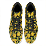 Yellow Tulip Pattern Print High Top Leather Sneakers