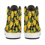 Yellow Tulip Pattern Print High Top Leather Sneakers