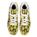 Yellow Tulip Pattern Print High Top Leather Sneakers