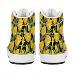 Yellow Tulip Pattern Print High Top Leather Sneakers