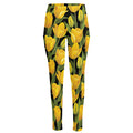 Yellow Tulip Pattern Print High-Waisted Pocket Leggings