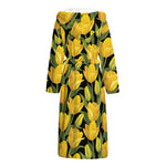 Yellow Tulip Pattern Print Hooded Bathrobe