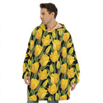 Yellow Tulip Pattern Print Hoodie Blanket