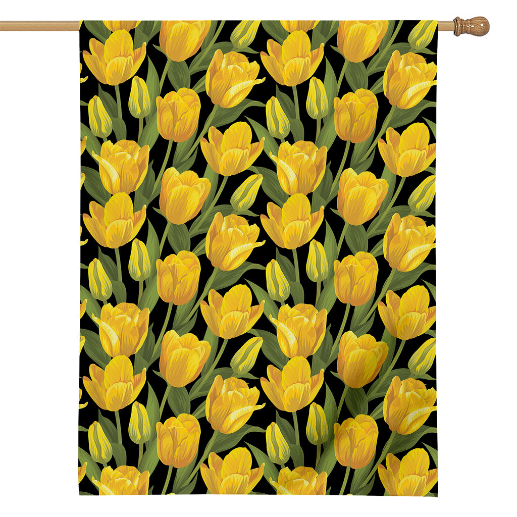 Yellow Tulip Pattern Print House Flag