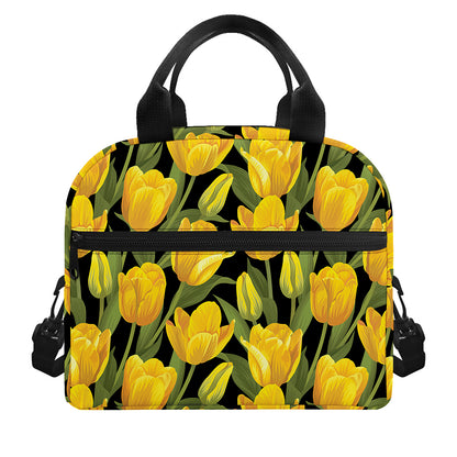 Yellow Tulip Pattern Print Insulated Lunch Bag