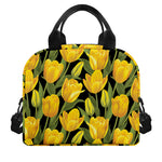 Yellow Tulip Pattern Print Insulated Lunch Bag