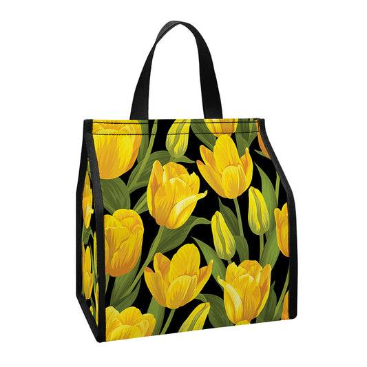 Yellow Tulip Pattern Print Insulated Lunch Tote