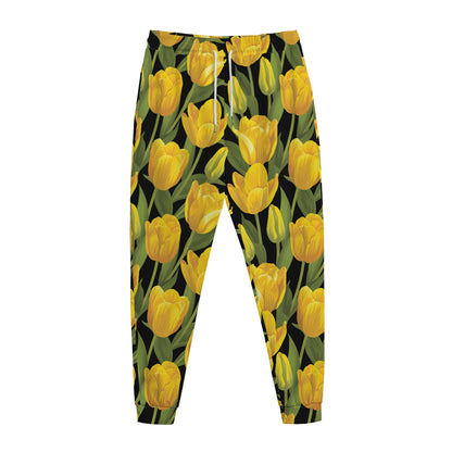 Yellow Tulip Pattern Print Jogger Pants
