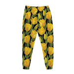 Yellow Tulip Pattern Print Jogger Pants