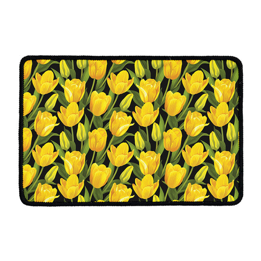 Yellow Tulip Pattern Print Kitchen Mat