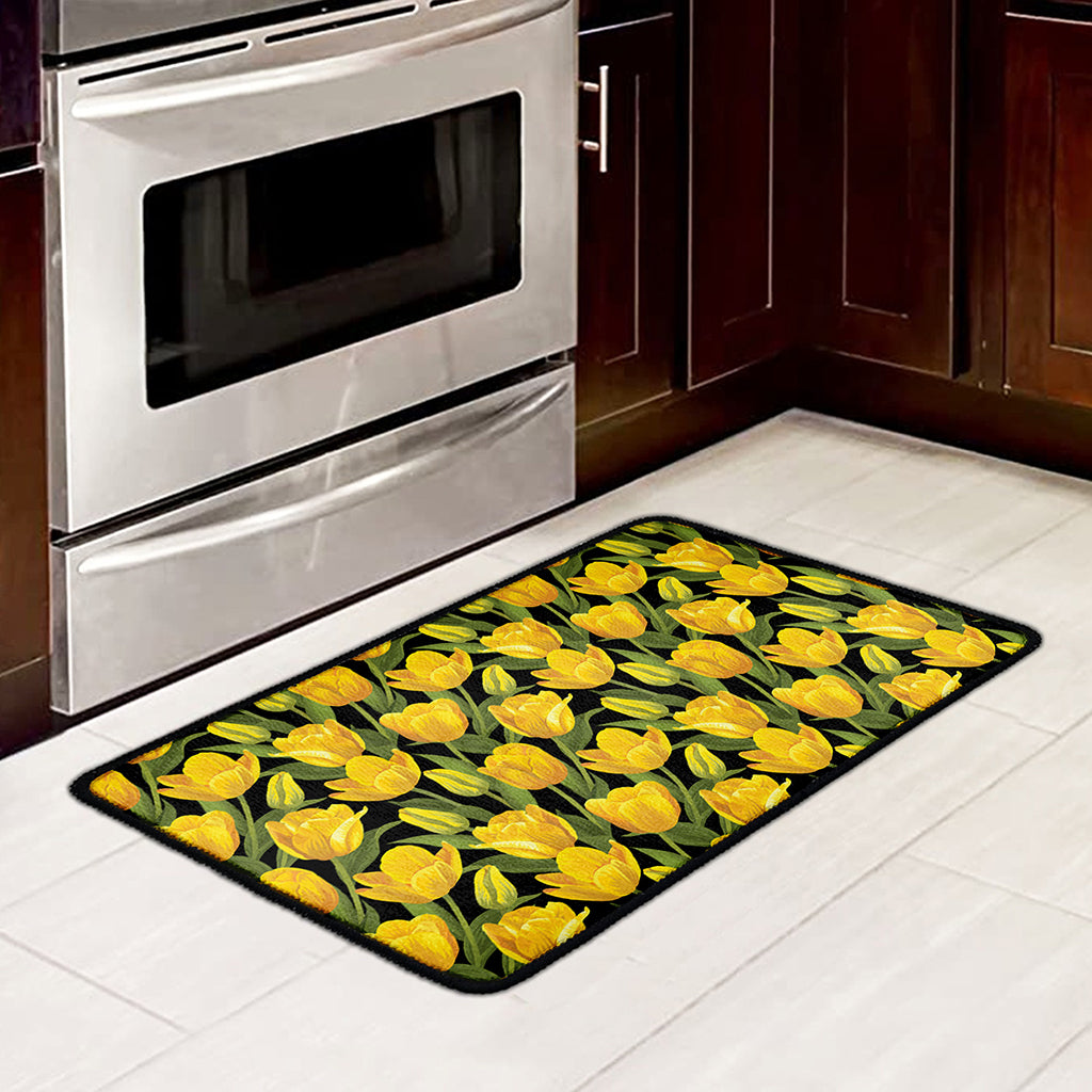 Yellow Tulip Pattern Print Kitchen Mat