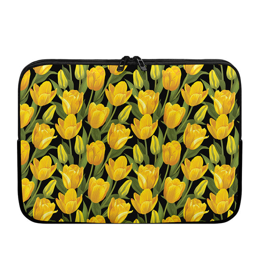 Yellow Tulip Pattern Print Laptop Sleeve