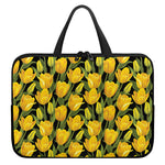 Yellow Tulip Pattern Print Laptop Sleeve With Handle