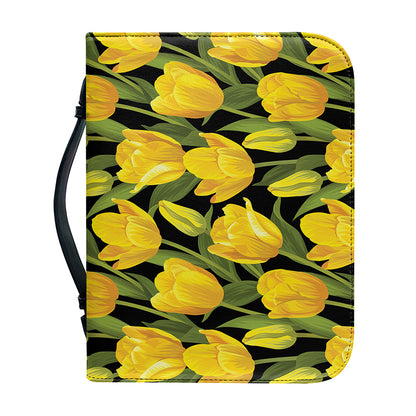 Yellow Tulip Pattern Print Leather Bible Cover