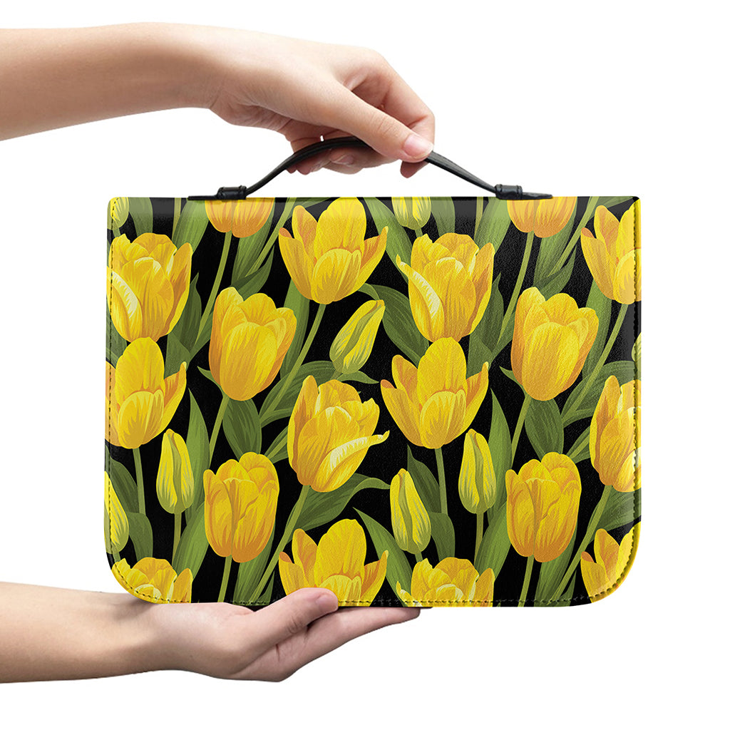 Yellow Tulip Pattern Print Leather Bible Cover