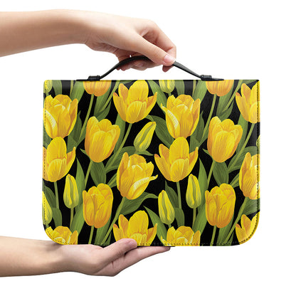 Yellow Tulip Pattern Print Leather Bible Cover