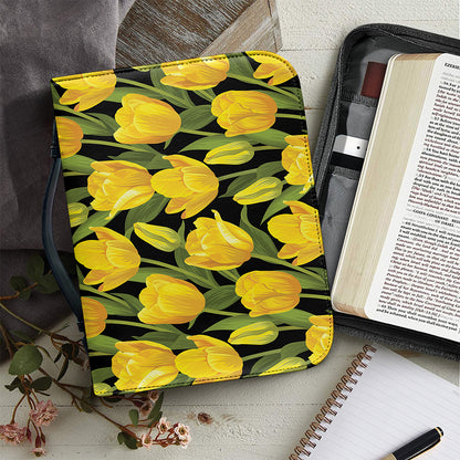 Yellow Tulip Pattern Print Leather Bible Cover