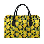 Yellow Tulip Pattern Print Leather Duffle Bag