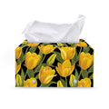 Yellow Tulip Pattern Print Leather Tissue Box Cover