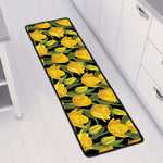 Yellow Tulip Pattern Print Long Kitchen Mat